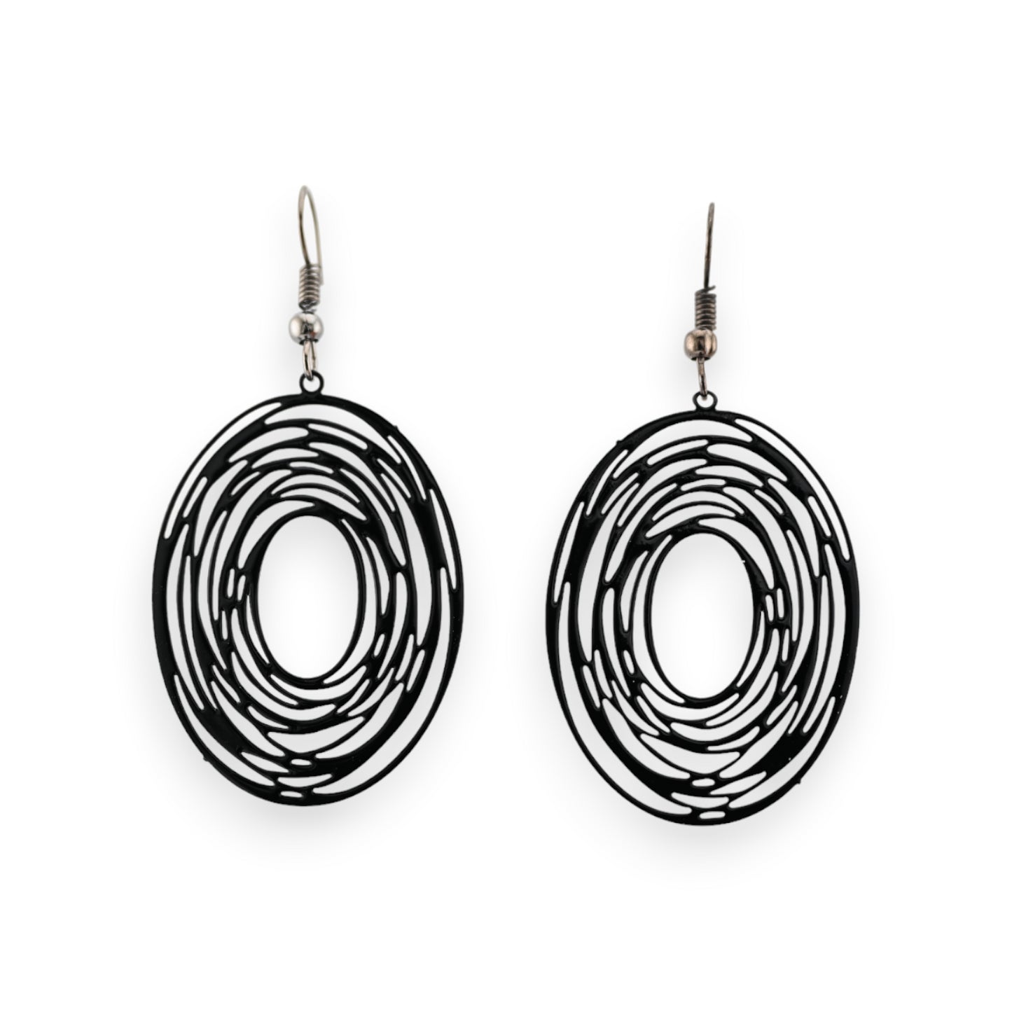 Boucle d'oreille ovale spirale noir dentelle métal