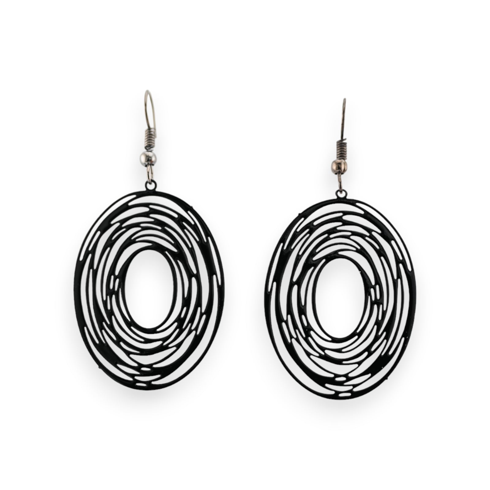 Boucle d'oreille ovale spirale noir dentelle métal