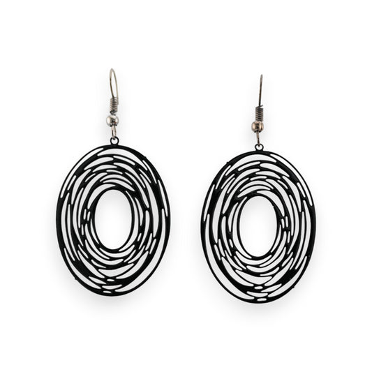 Boucle d'oreille ovale spirale noir dentelle métal