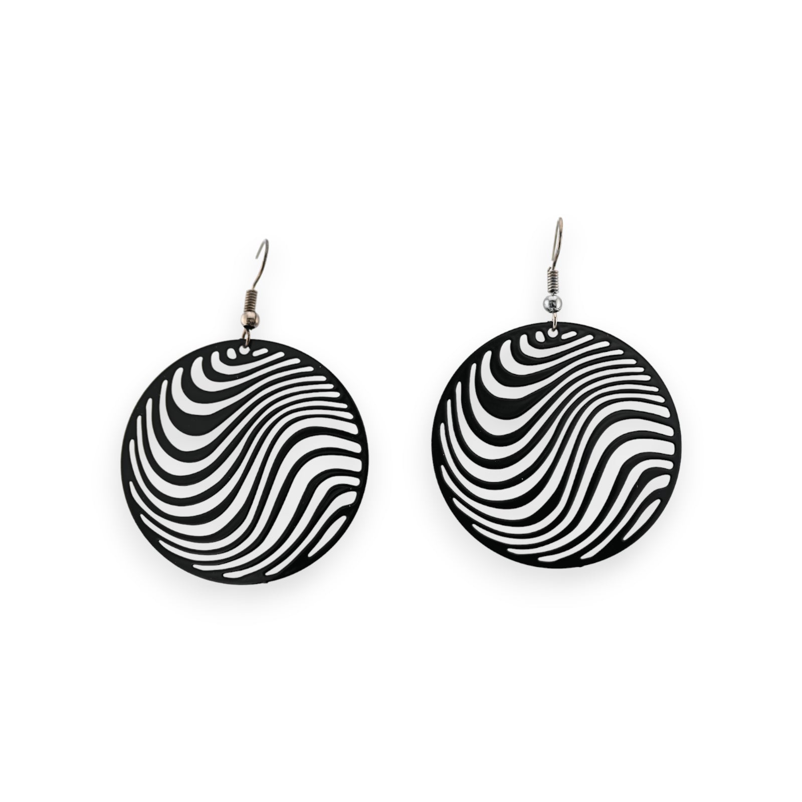 Boucle d'oreille ronde vague noir mat dentelle métal
