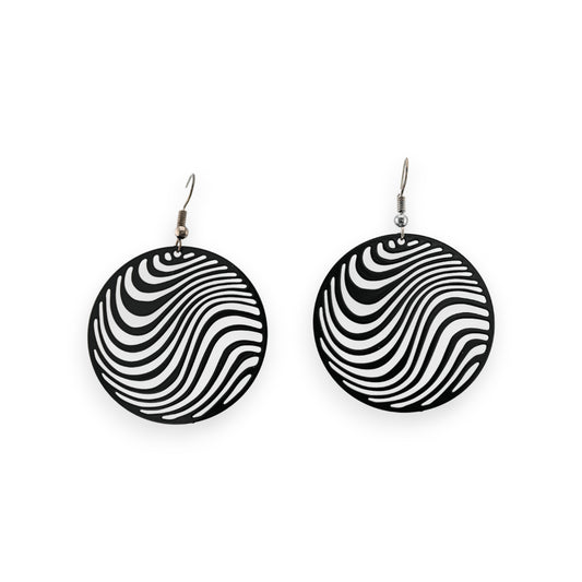 Boucle d'oreille ronde vague noir mat dentelle métal
