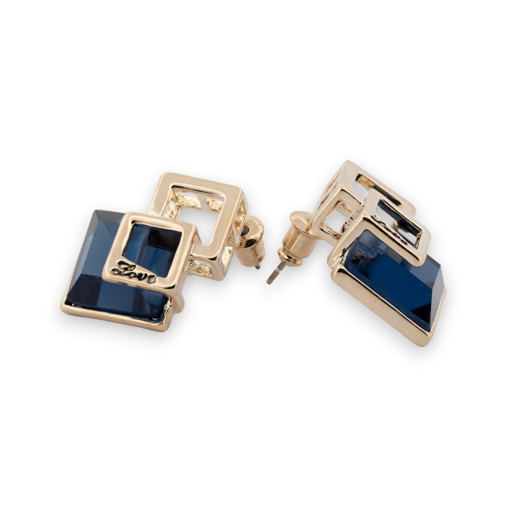 Boucles d'oreilles chic bijouterie dorée et bleu