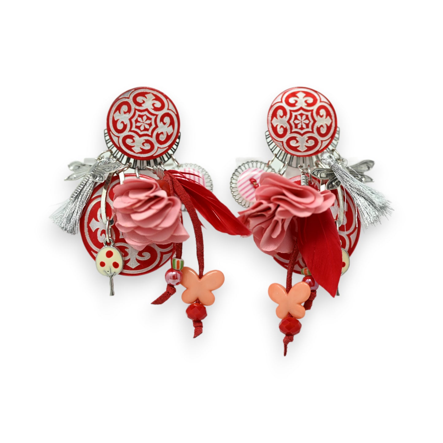 Boucles d'oreilles clip arabesque rouge et blanc