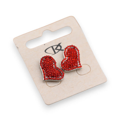 boucles d'oreilles coeur en strass rouge