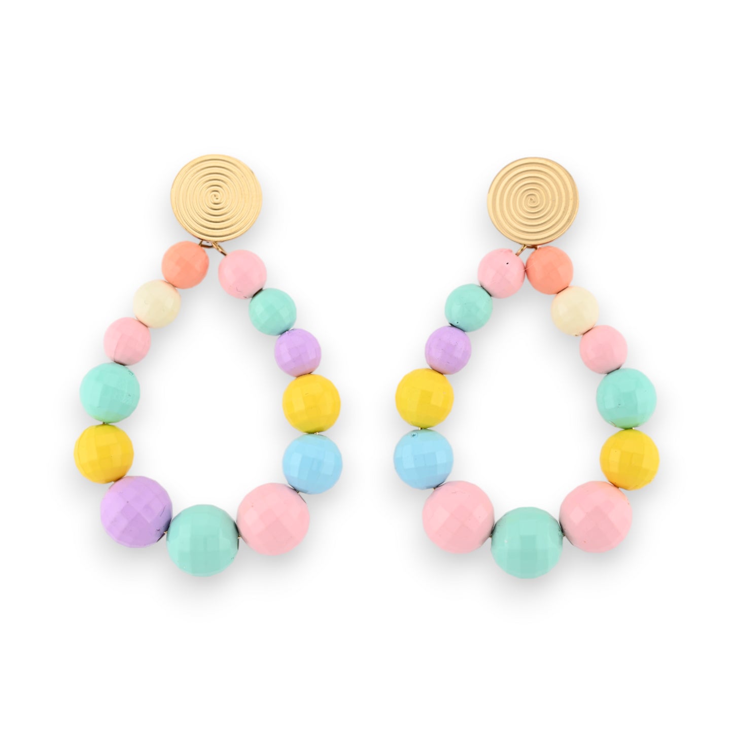 Boucles d'oreilles créoles perles facettes multicolores pastelles brillantes  brillantes