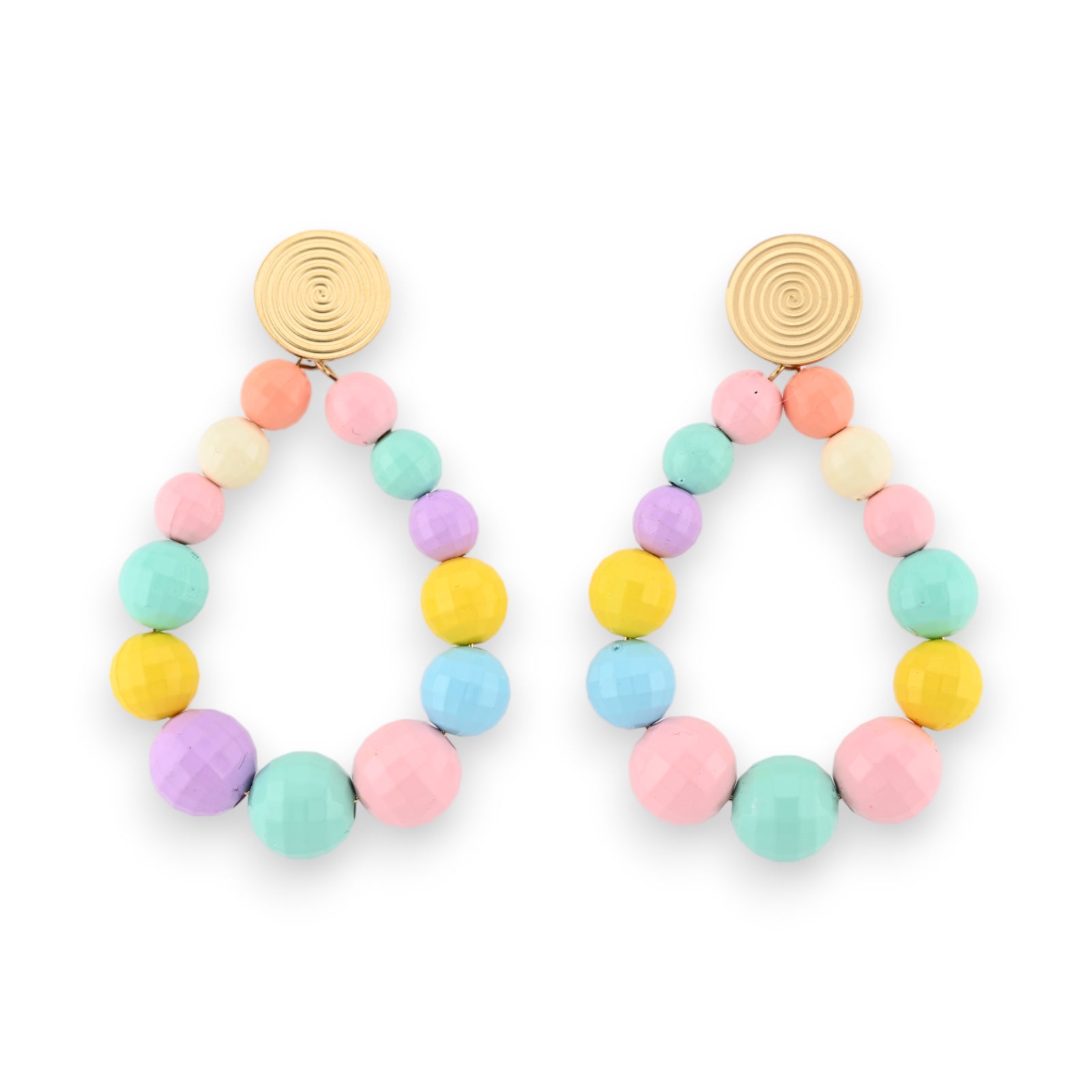 Boucles d'oreilles créoles perles facettes multicolores pastelles brillantes  brillantes