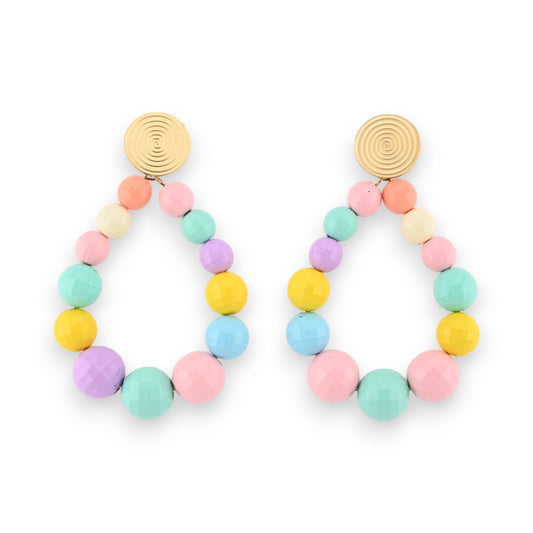 Boucles d'oreilles créoles perles facettes multicolores pastelles brillantes  brillantes