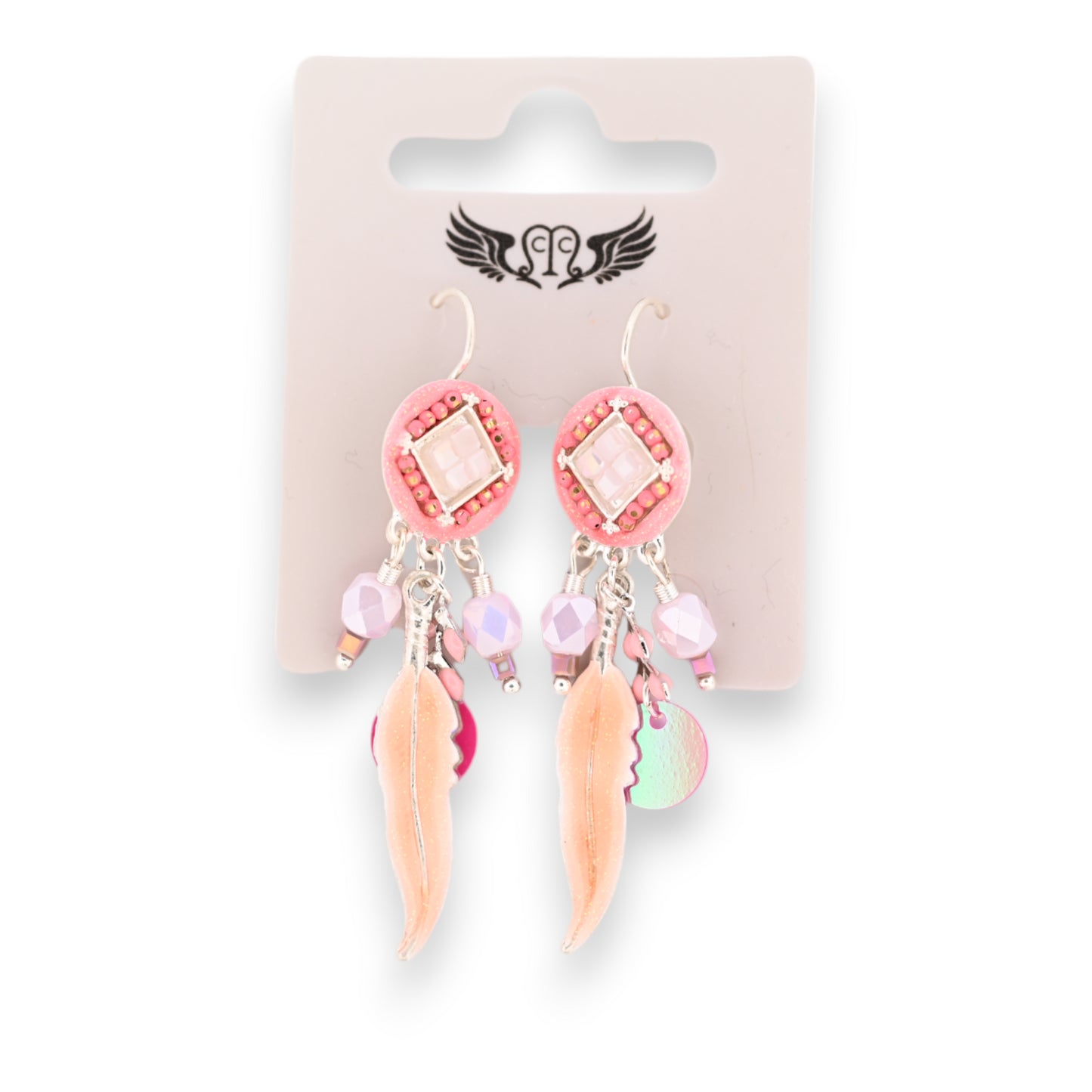 Boucles d'oreilles dormeuse nuances rose plume