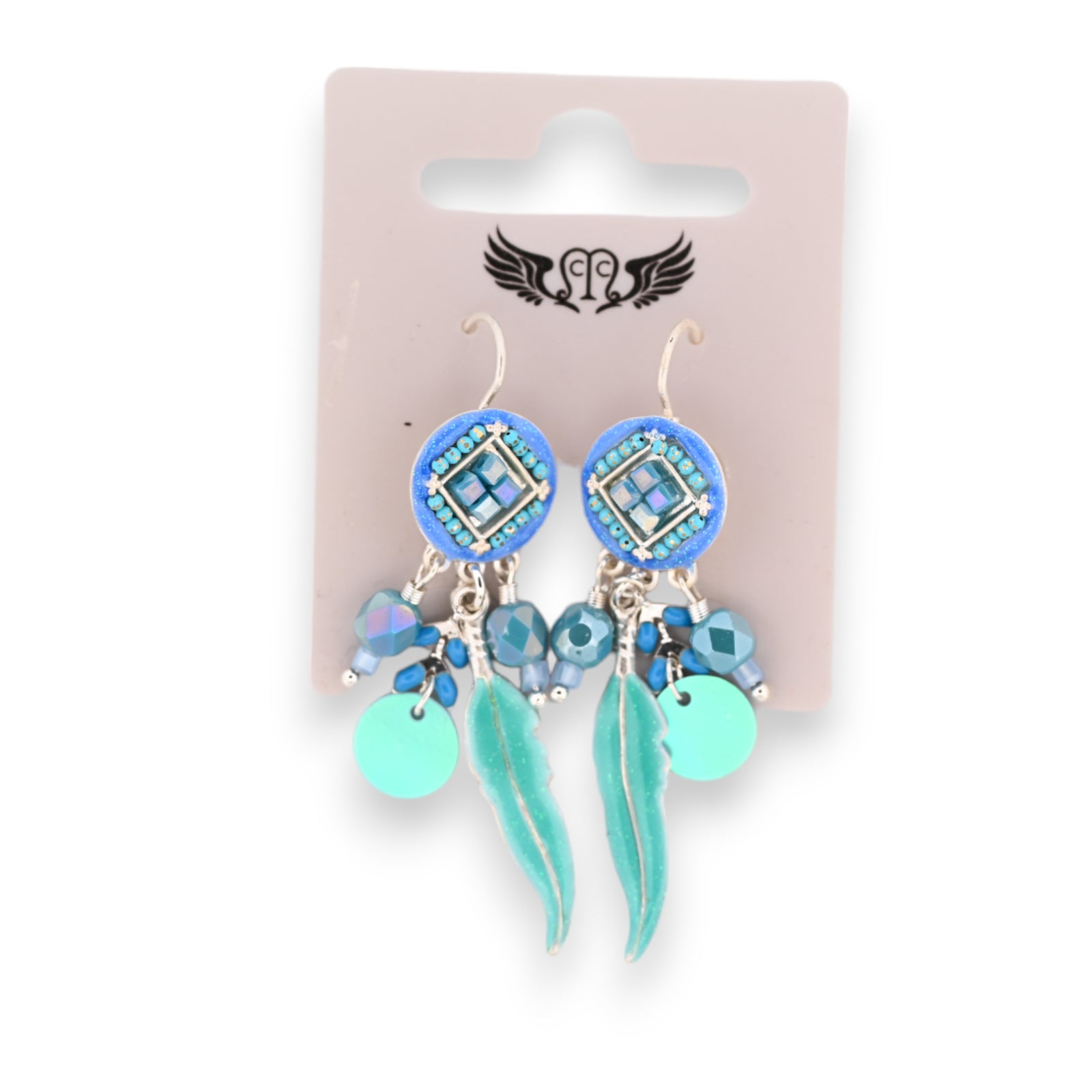 Boucles d'oreilles dormeuse nuances bleu plume