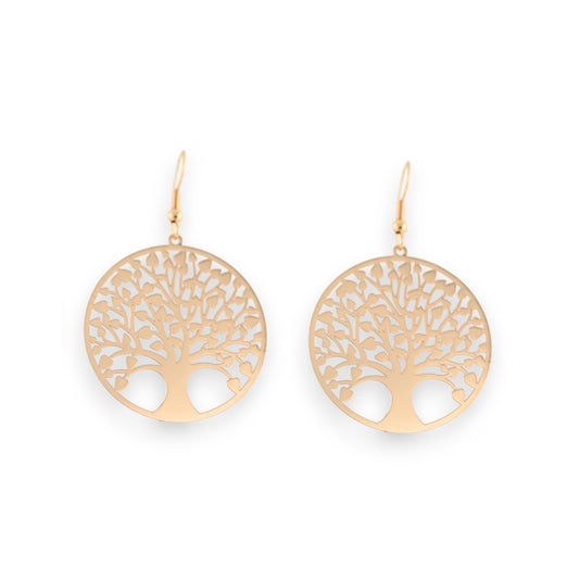 Boucles d'oreilles en métal doré motif arbre de vie
