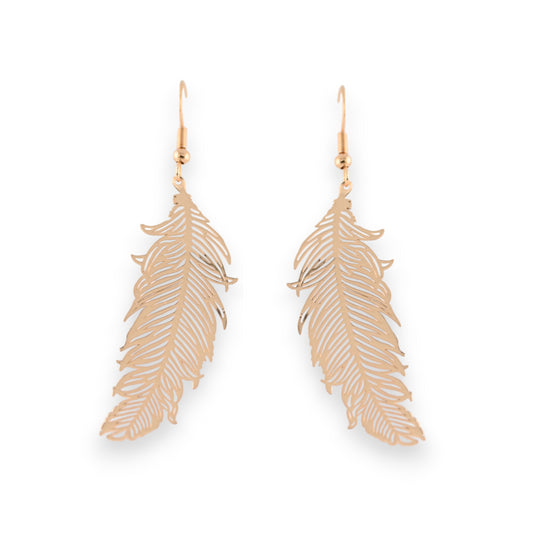 Boucles d'oreilles en métal doré motif plume