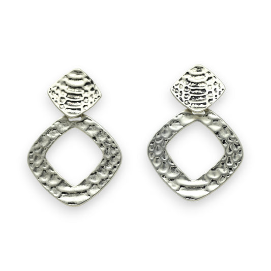 Boucles d'oreilles fantaisies argentées brossées et martelées