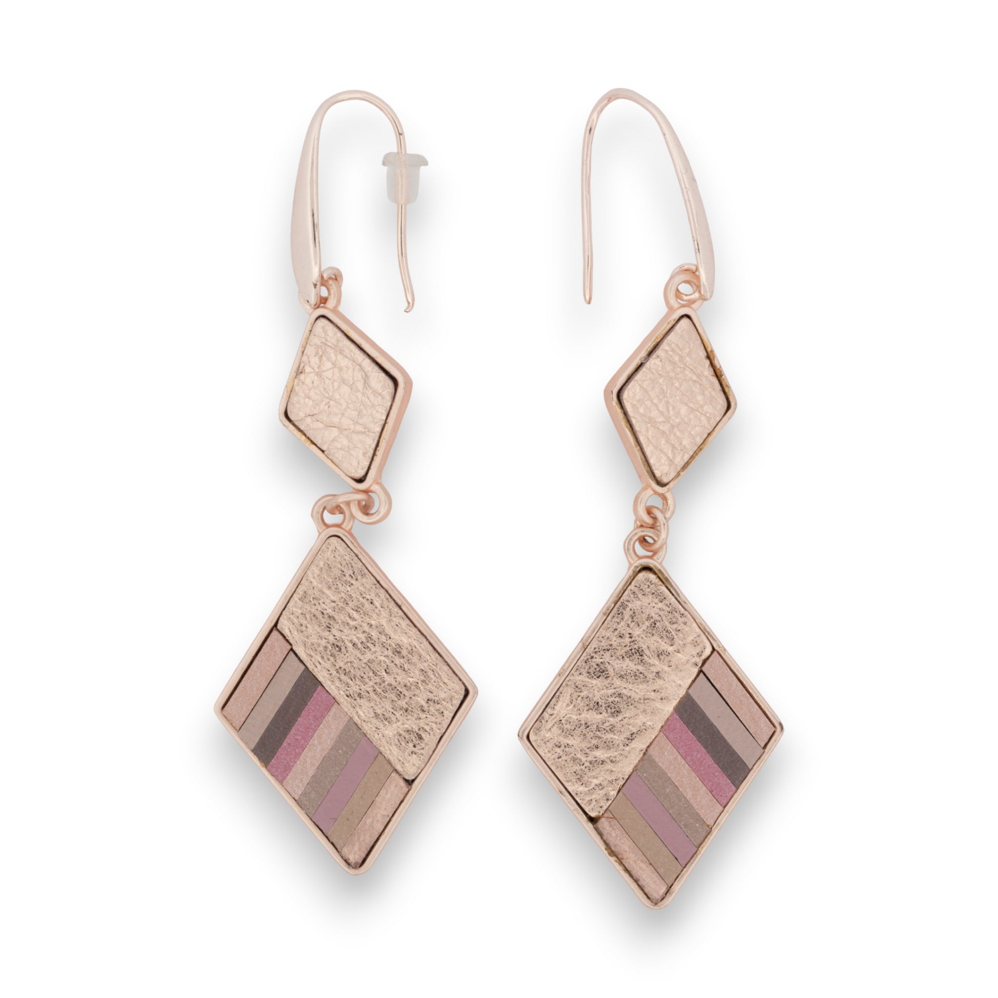 Boucles d'oreilles pendante géométrie losange couleur doré rose