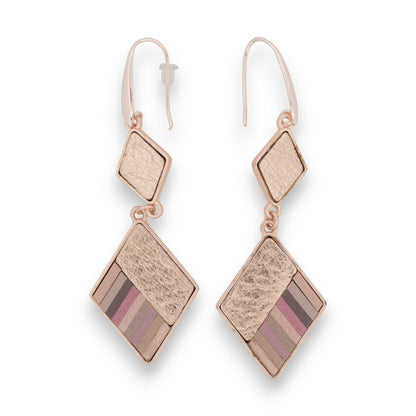 Boucles d'oreilles pendante géométrie losange couleur doré rose
