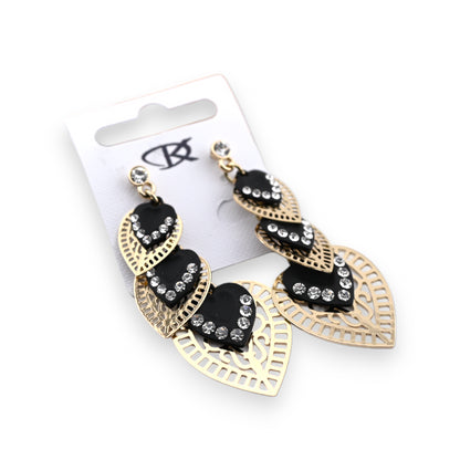 Boucles d'oreilles pendantes coeurs et strass