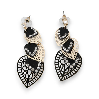 Boucles d'oreilles pendantes coeurs et strass