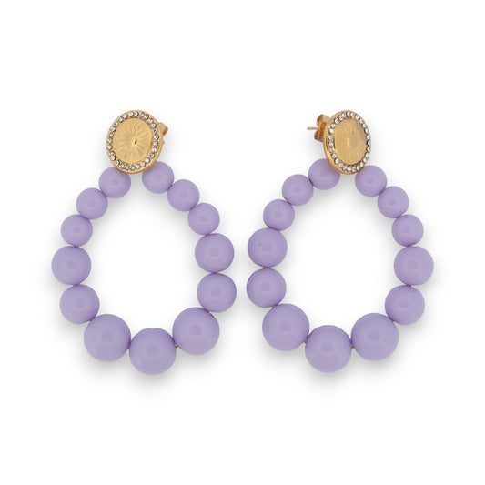 Boucles d'oreilles créoles perles parme