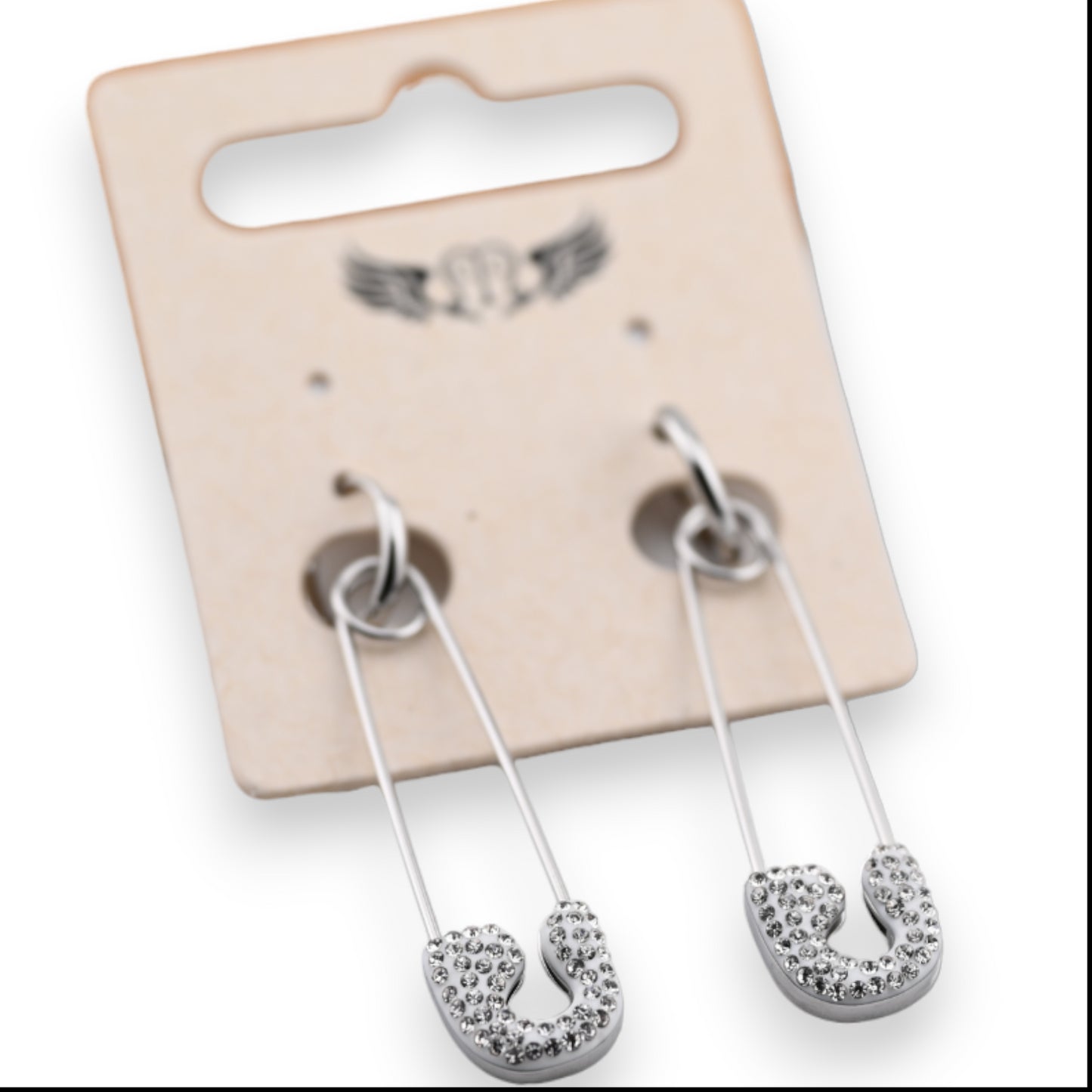 Boule d'oreille acier argenté épingle à nourrice strass