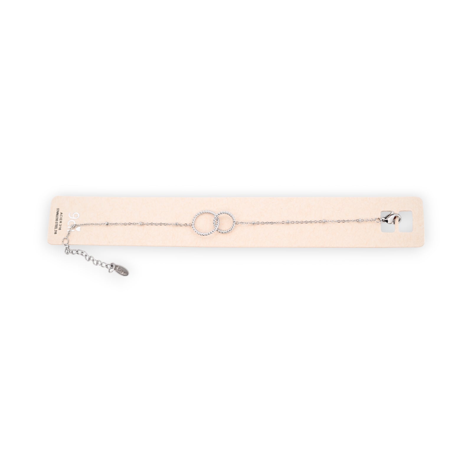 Bracelet acier argenté 2 cercles enlacés
