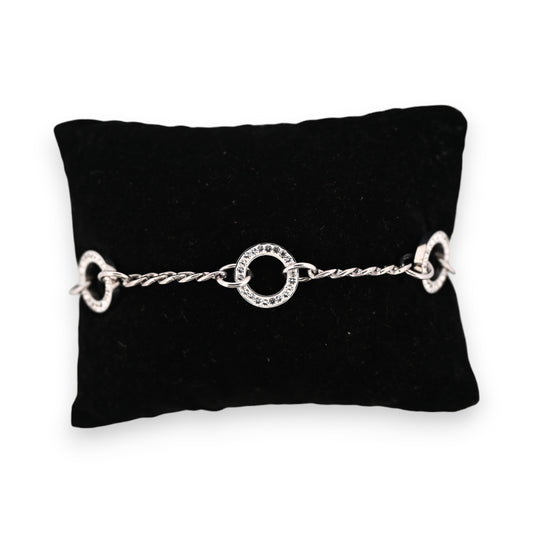 Bracelet acier argenté chaine cercles strass