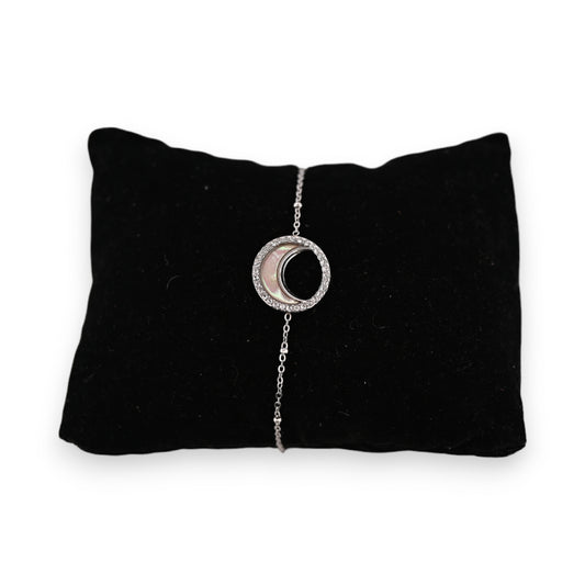 Bracelet acier argenté demi lune nacrée