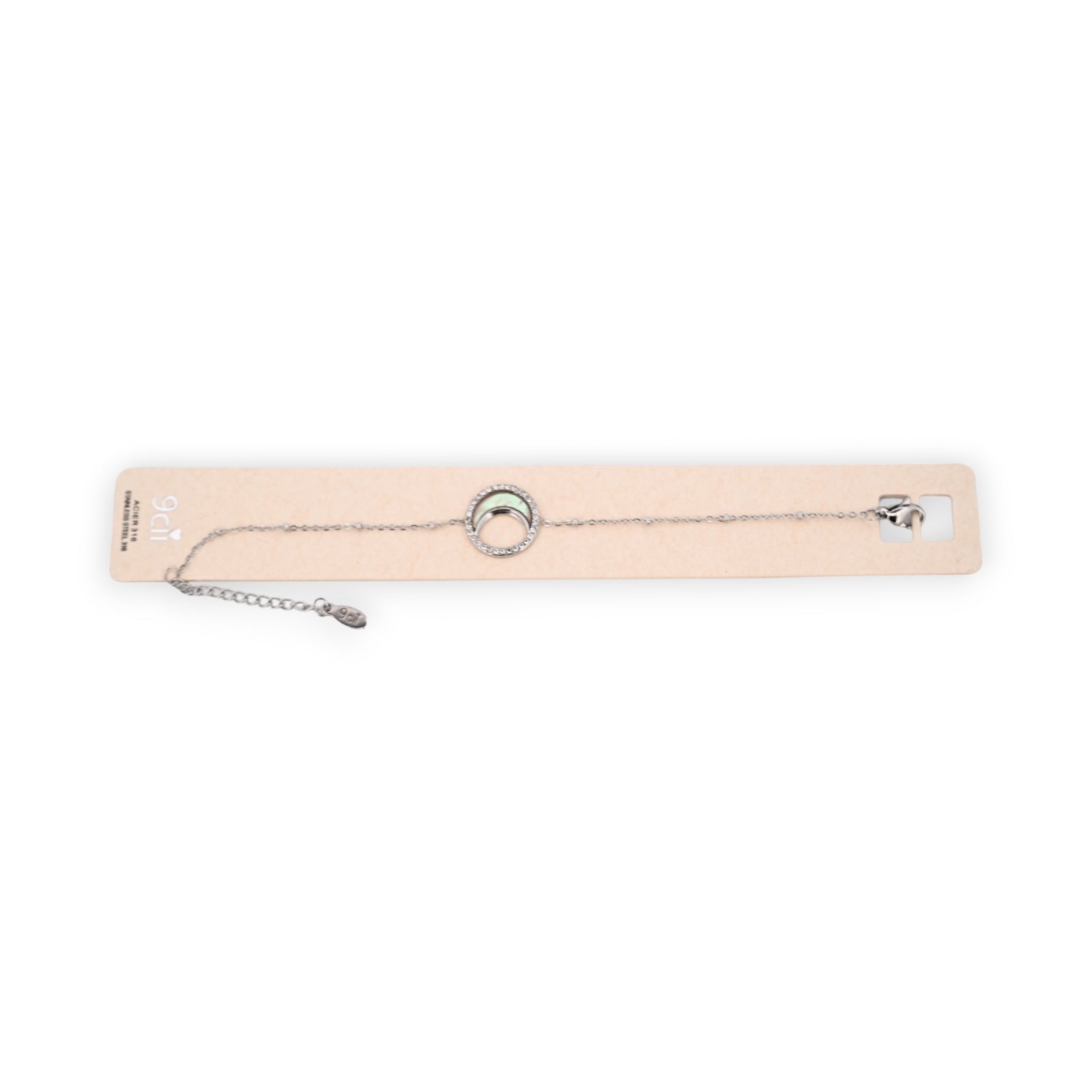 Bracelet acier argenté demi lune nacrée