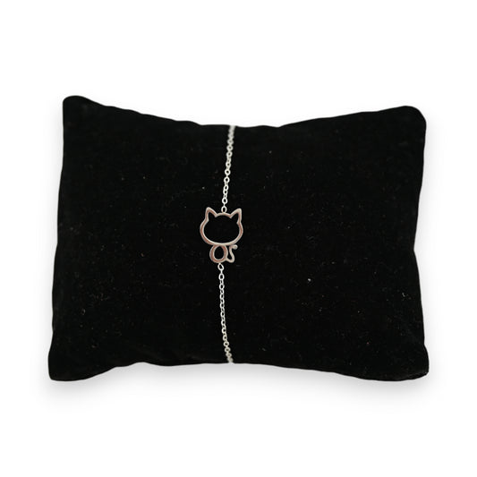 Bracelet acier argenté petit chat