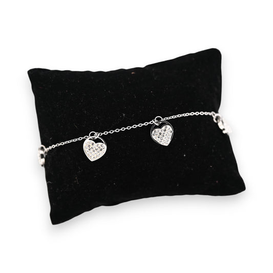 Bracelet acier fin argenté multi coeurs strass