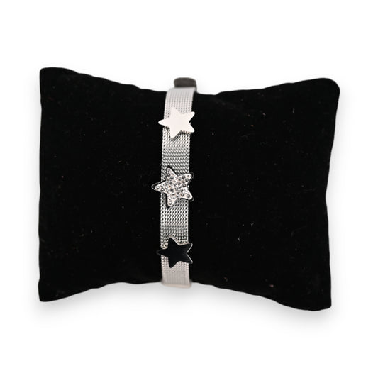 Bracelet acier rigide argenté 3 étoiles