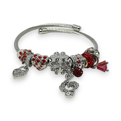 Bracelet charms rigide argenté et rouge clé de sol