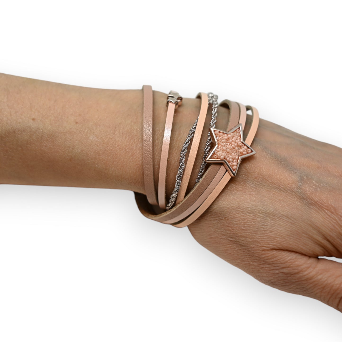 Bracelet double cuir rose étoile