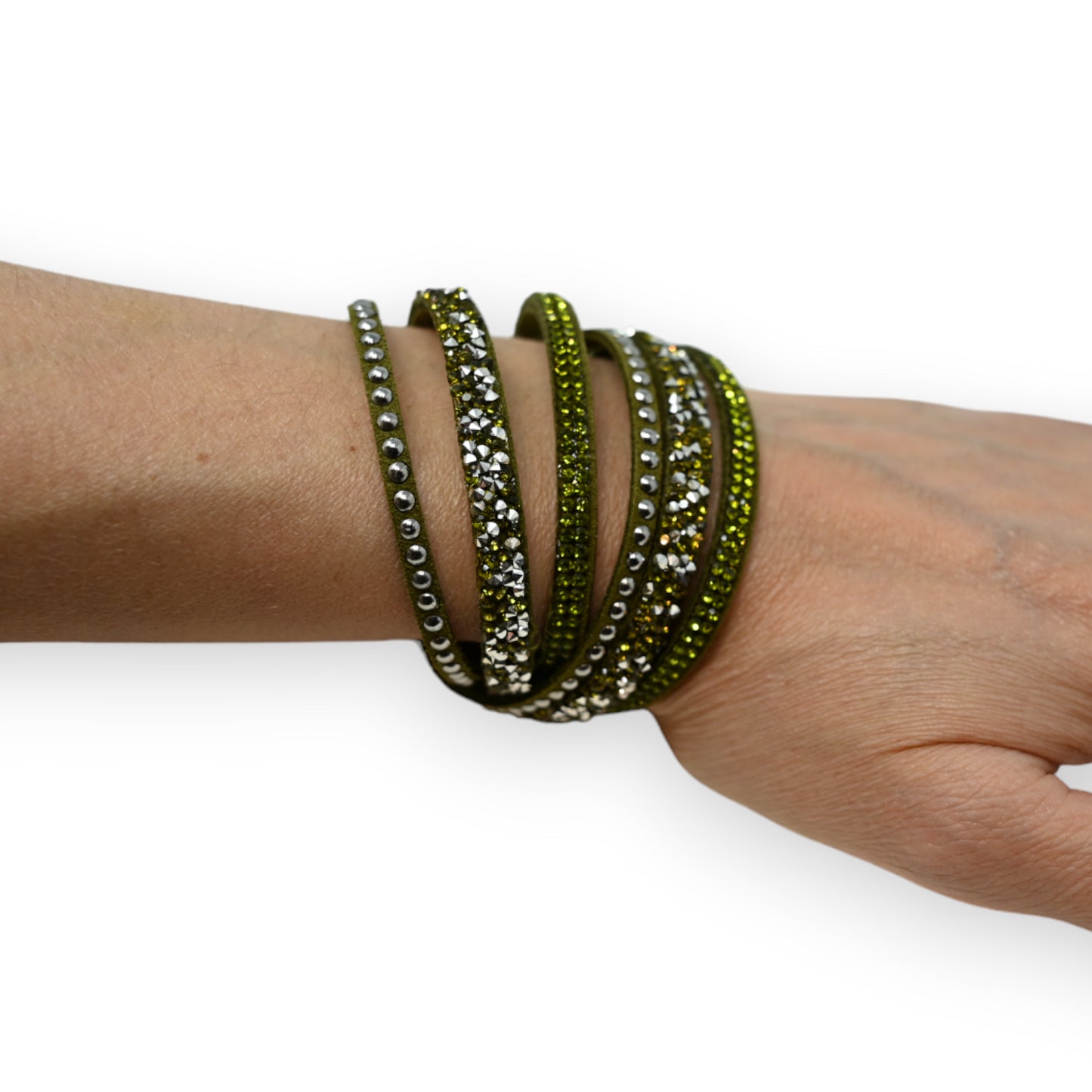 Bracelet double kaki strass