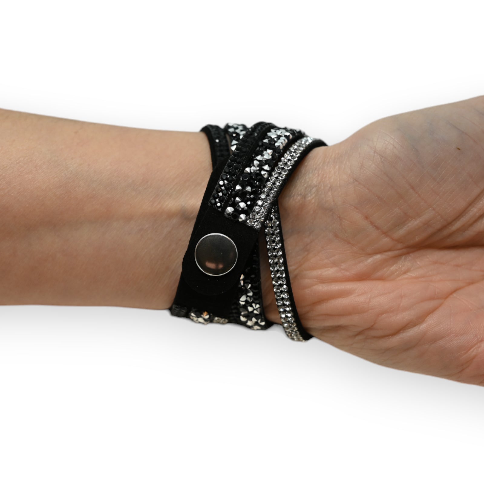 Bracelet double noir strass blanc