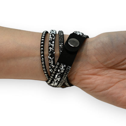 Bracelet double noir strass