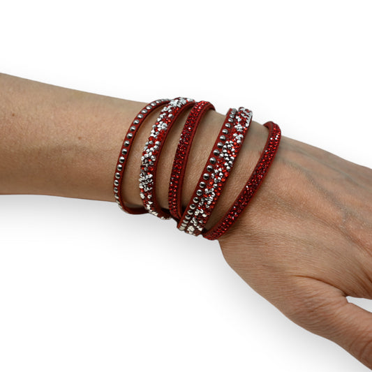 Bracelet double rouge strass