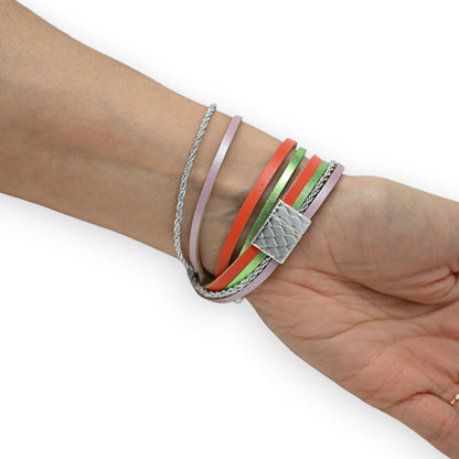 Bracelet double tours 3 couleurs étoile argentée
