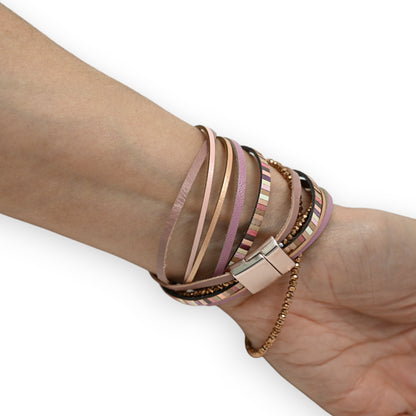 Bracelet double tours nuances vieux rose et perles