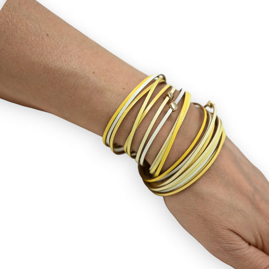 Bracelet double tours simili cuir jaune