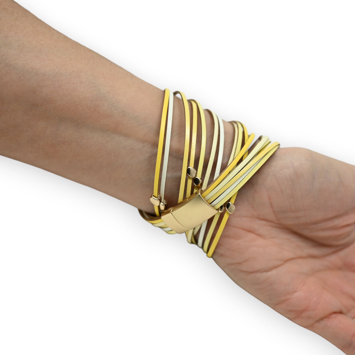 Bracelet double tours simili cuir jaune