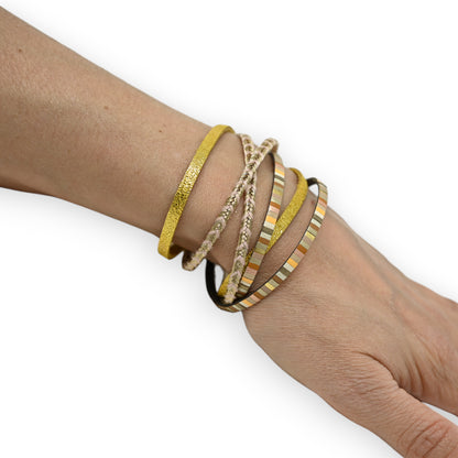 Bracelet double tours simili cuir moutarde