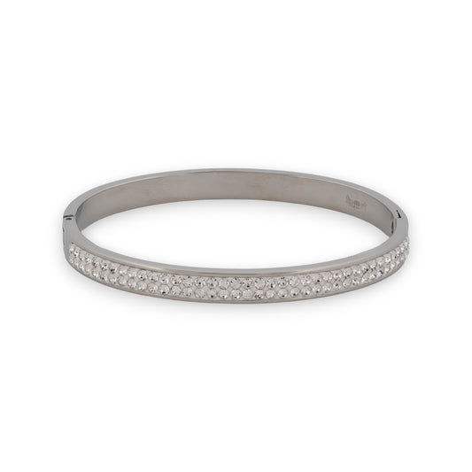 Bracelet jonc fin argenté bande de strass