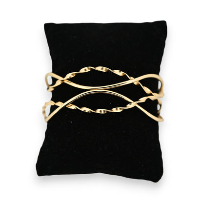 Bracelet  manchette acier doré vague bohème