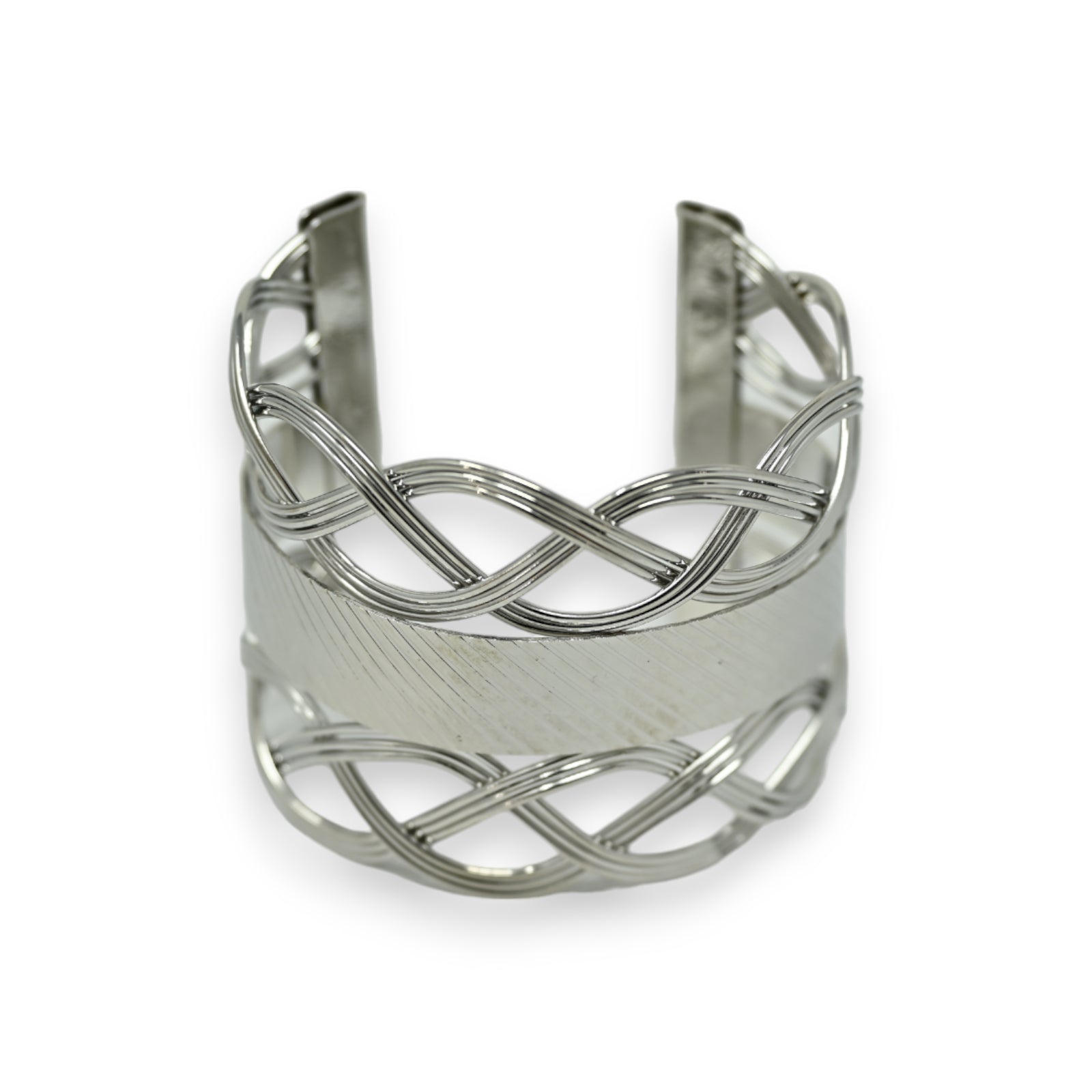 Bracelet manchette argenté graphisme courbes