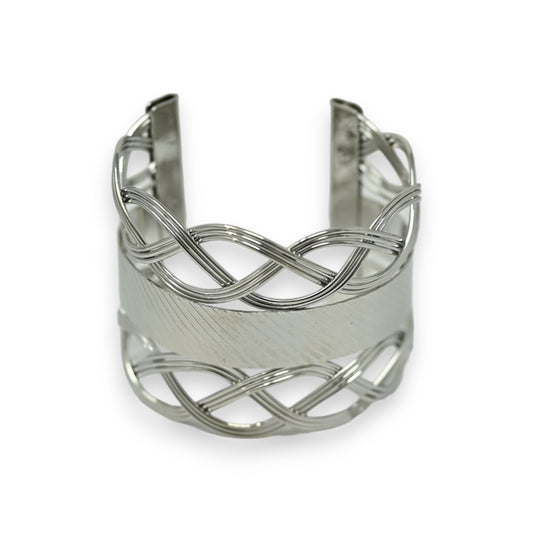 Bracelet manchette argenté graphisme courbes