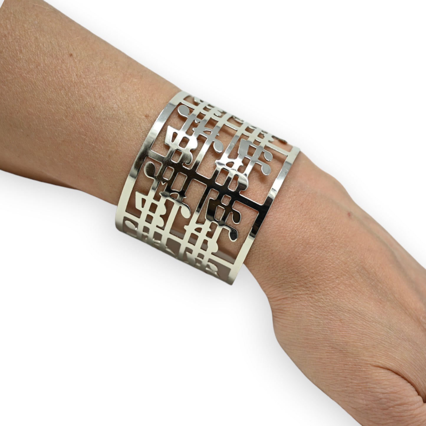 Bracelet manchette argenté notes de musique