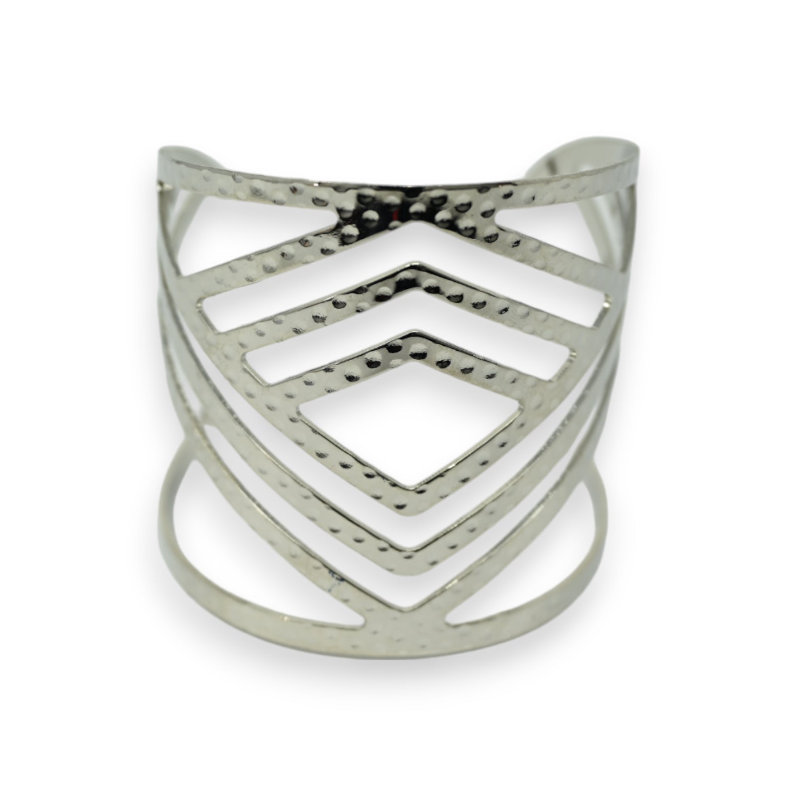 Bracelet manchette fantaisie argenté motif losanges