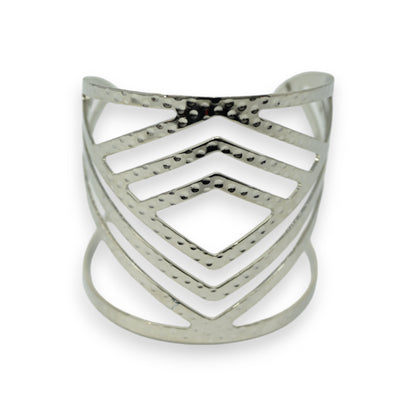 Bracelet manchette fantaisie argenté motif losanges