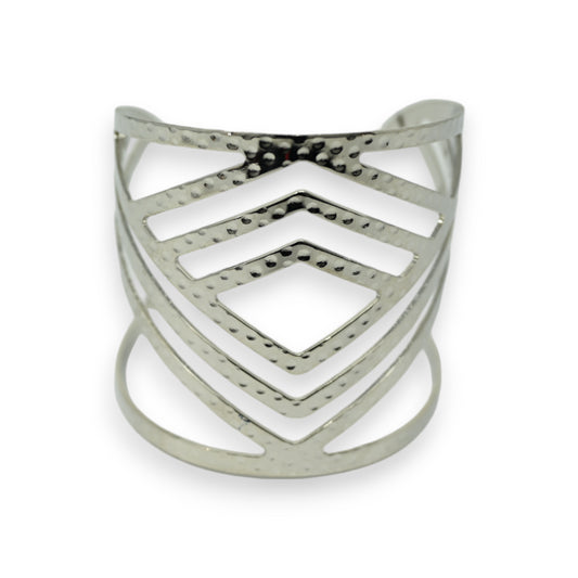 Bracelet manchette fantaisie argenté motif losanges