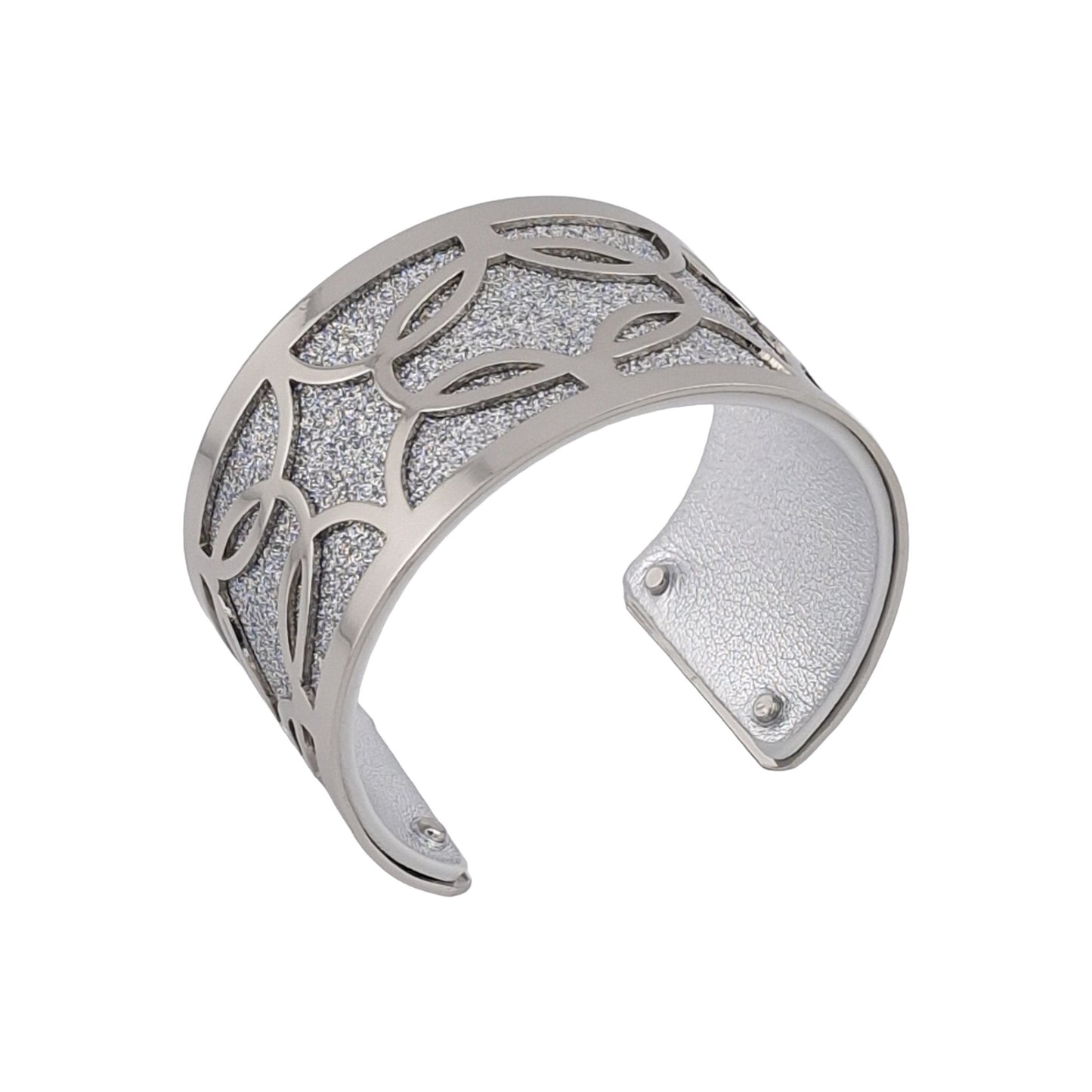 Bracelet manchette finitions argentées simili cuir argenté pailleté et argent uni