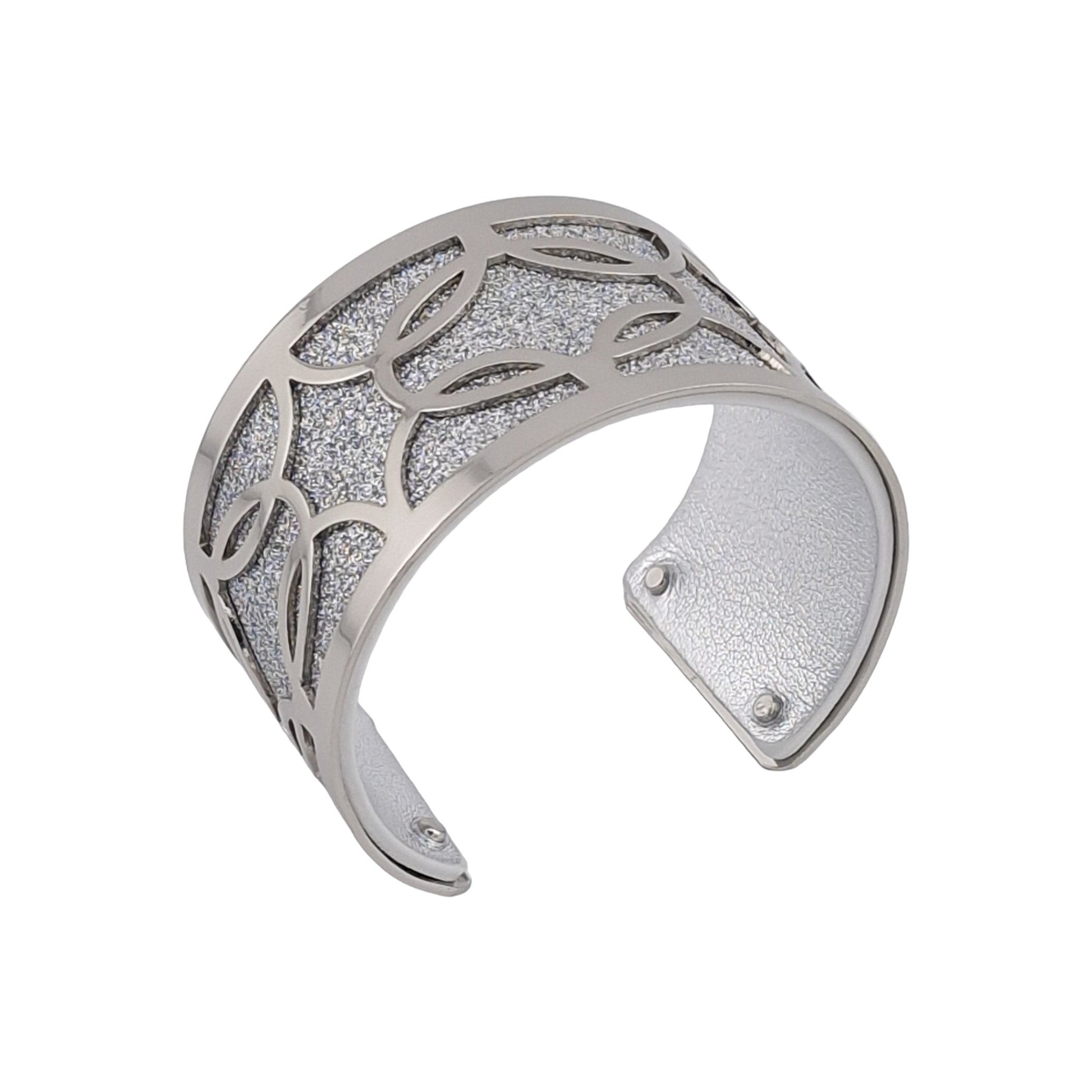 Bracelet manchette finitions argentées simili cuir argenté pailleté et argent uni